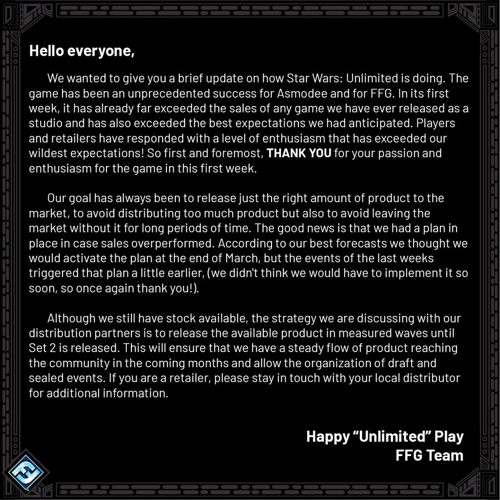 We want to thank the community of players, collectors, and retailers around this game for the overwhelming support since release! This is only the beginning!