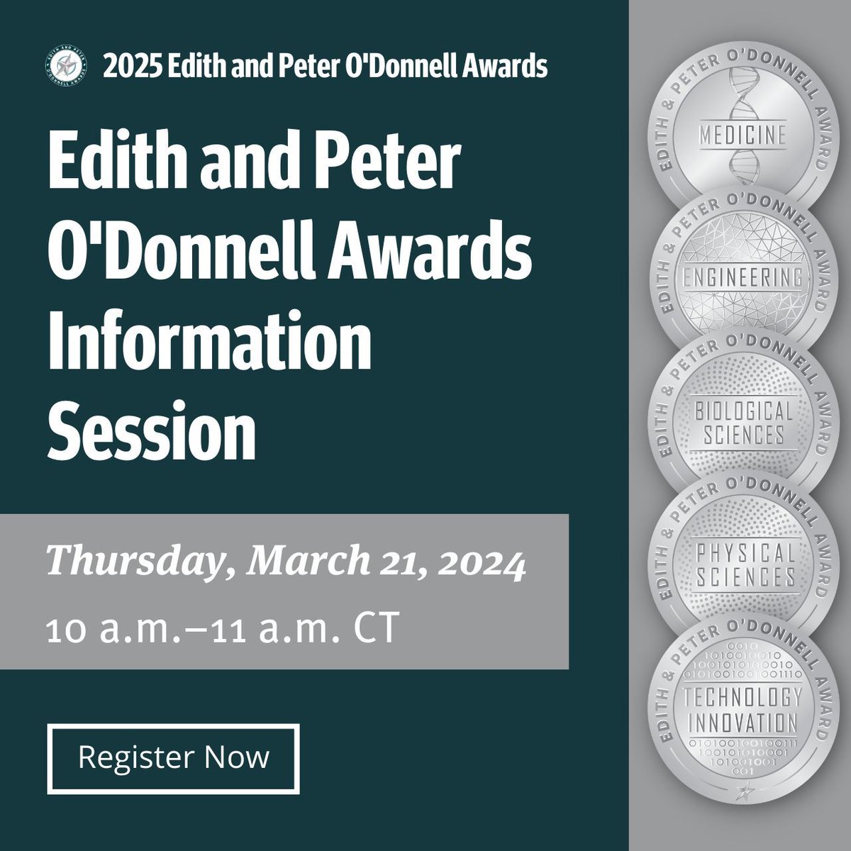 If you haven't already, register to join TAMEST tomorrow from 10 a.m.–11 a.m. CT for the 2025 Edith and Peter O’Donnell Awards Information Session to learn more about the nomination and selection process for the awards: buff.ly/3x1ElRl