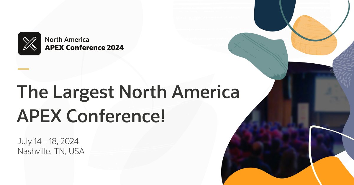 🚀Join us for the Largest North America APEX Conference! 📅July 14 - 18, 2004 🌎Nashville, TN, USA apex.oracle.com/go/apex-confer… #orclAPEX #LowCode #Oracle