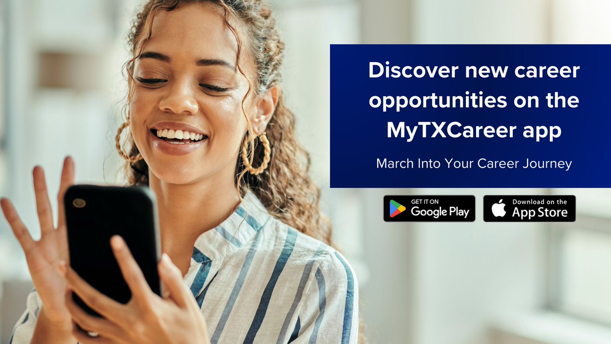 🚶🥁 March into your #CareerJourney! Discover the next step of your career journey with jobs matched to your skills and interests! Download the MyTXCareer app today.

• Apple: pulse.ly/isyef1jrev
• Android: pulse.ly/xxkxmvjlmn