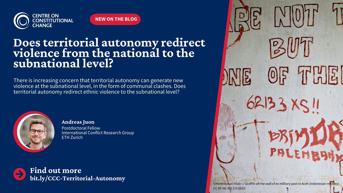 New on the blog There is increasing concern that territorial autonomy can generate new violence at the subnational level, in the form of communal clashes. Does territorial autonomy redirect violence from the national to the subnational level? More: bit.ly/CCC-Territoria…