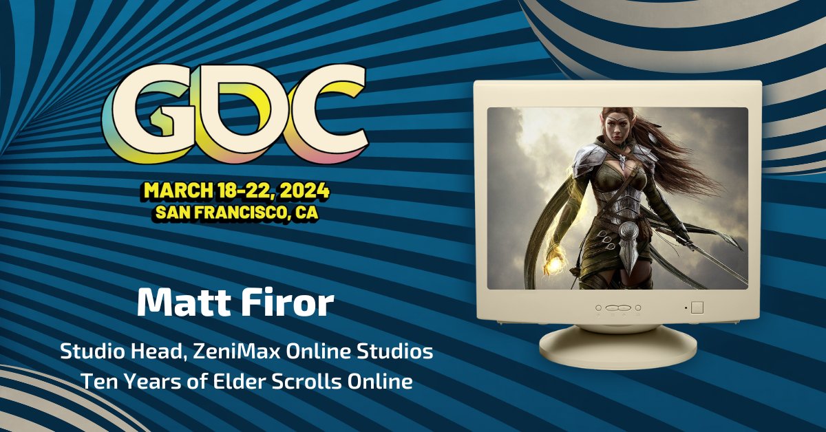 ZOS Studio Head, Matt Firor, will be speaking at @Official_GDC today at 5:00 PM PT! Join us for '10 Years of Elder Scrolls Online' as Matt discusses the trials and tribulations of creating & maintaining the success of #ESO. 🔗 beth.games/3TJ00q8 📍West Hall, Rm 2002 #GDC2024