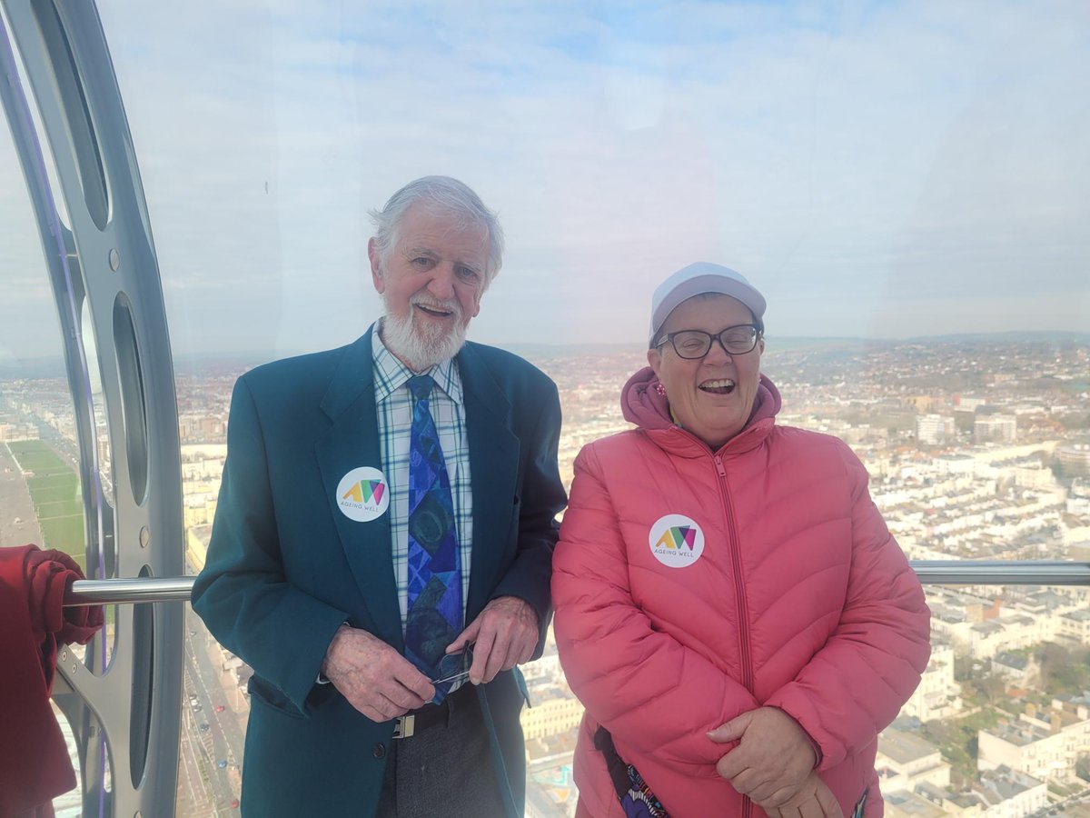 We had a lovely morning at the See and Be Seen Day with the Centre for Ageing Better @AgeingWellBH We wore brightly coloured clothing for the theme, went up in the @i360_brighton then headed to the @BrightonMet for Refreshments. #Volunteering #BrightonandHove #AgeingWell