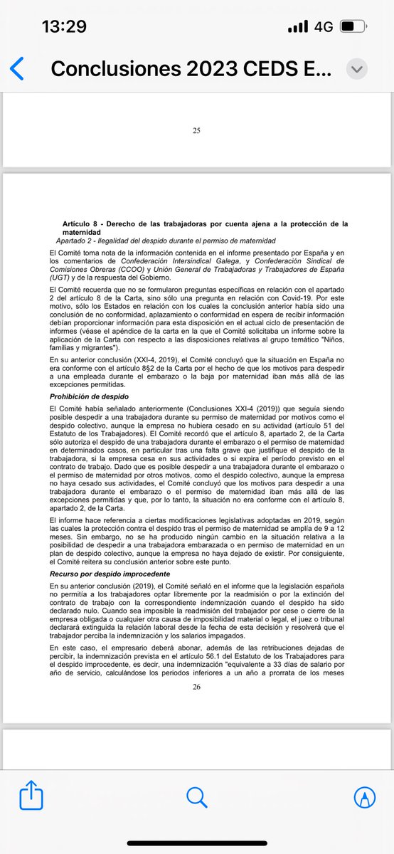 Los límites a las indemnizaciones por despido improcedente en España incumplen la Carta Social Europea porque no permiten a los jueces fijar una compensación adecuada por todas las pérdidas eventuales sufridas por el trabajador.
Conclusiones <a href="/CoESocialRights/">Council of Europe Social Rights</a>