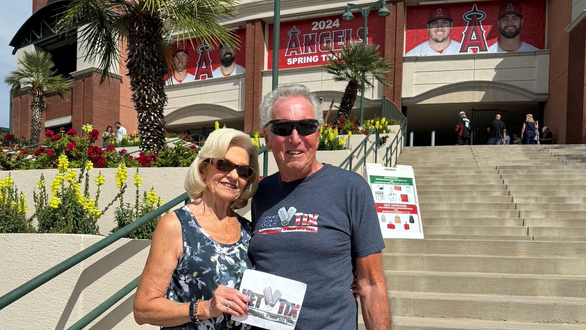 Los Angeles Angels vs Milwaukee Brewers. Donated by: Los Angeles Angels. #USAF #Veteran James writes Liz and I want to thank the Los Angeles Angels for there generous offer in providing the tickets so we could see the game. #memorymaker