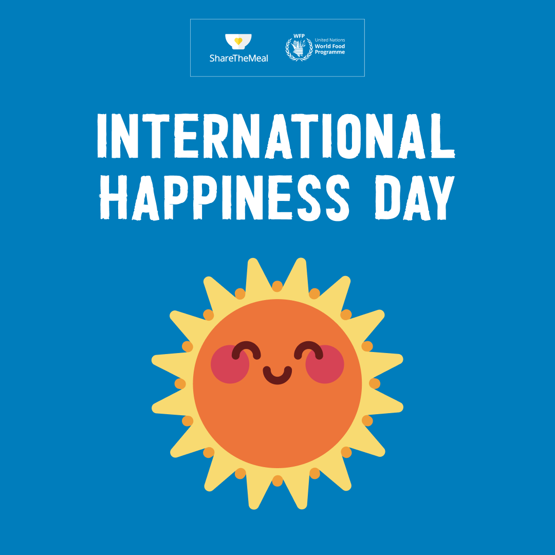 A very happy #InternationalDayofHappiness! ☀️ We try to spread happiness by providing people around the world with life-saving food. With only $0.80, you can share a meal and help make a big impact. Spread happiness by opening the app and donating today! #sharethemeal #zerohunger