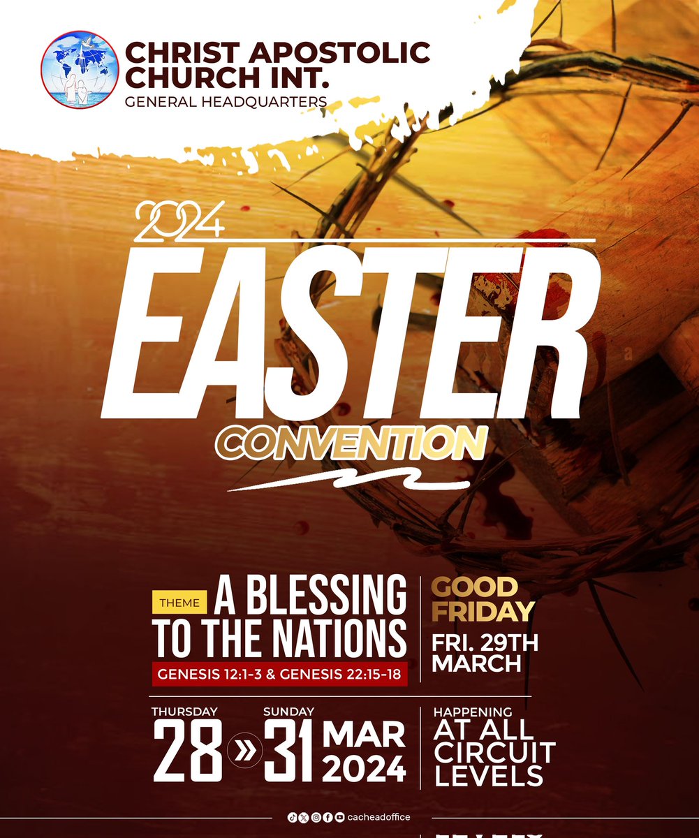 cacheadoffice's tweet photo. The 2024 Easter Convention will take place on Circuit Levels from Thursday, March 28th to Sunday, March 31st, 2024.

We humbly encourage everyone to take part with great expectations. This will be a life changing experience.

God bless us all https://t.co/S5yc6j95UD