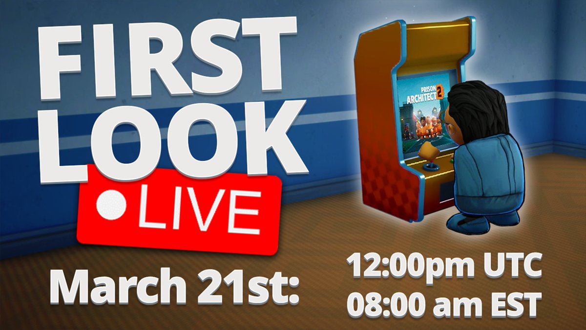 Attention Architects! 📢

Tune in tomorrow 21st March at 12pm UTC/8am EST for our Exclusive 1st  Prison Architect 2 Livestream!
We'll show some gameplay, answer questions and hang out.

Hit the 🔔 on the stream to not miss out: pdxint.at/pa2stream1