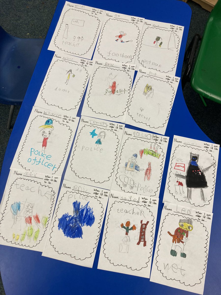 We’ve had a vet, a doctor’s surgery, a police station and an optician in p1 in recent weeks. Today we talked about other jobs and then drew and wrote what we’d like to be when we’re older.