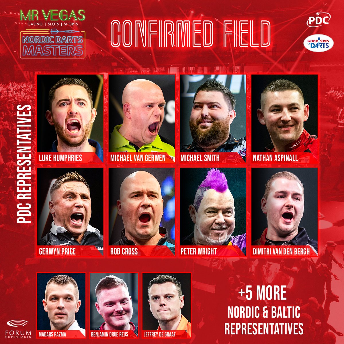 A trio of former champions will feature in the 2024 @MrVegas_Casino Nordic Darts Masters in June! Buy tickets 🎟️ bit.ly/NDM180