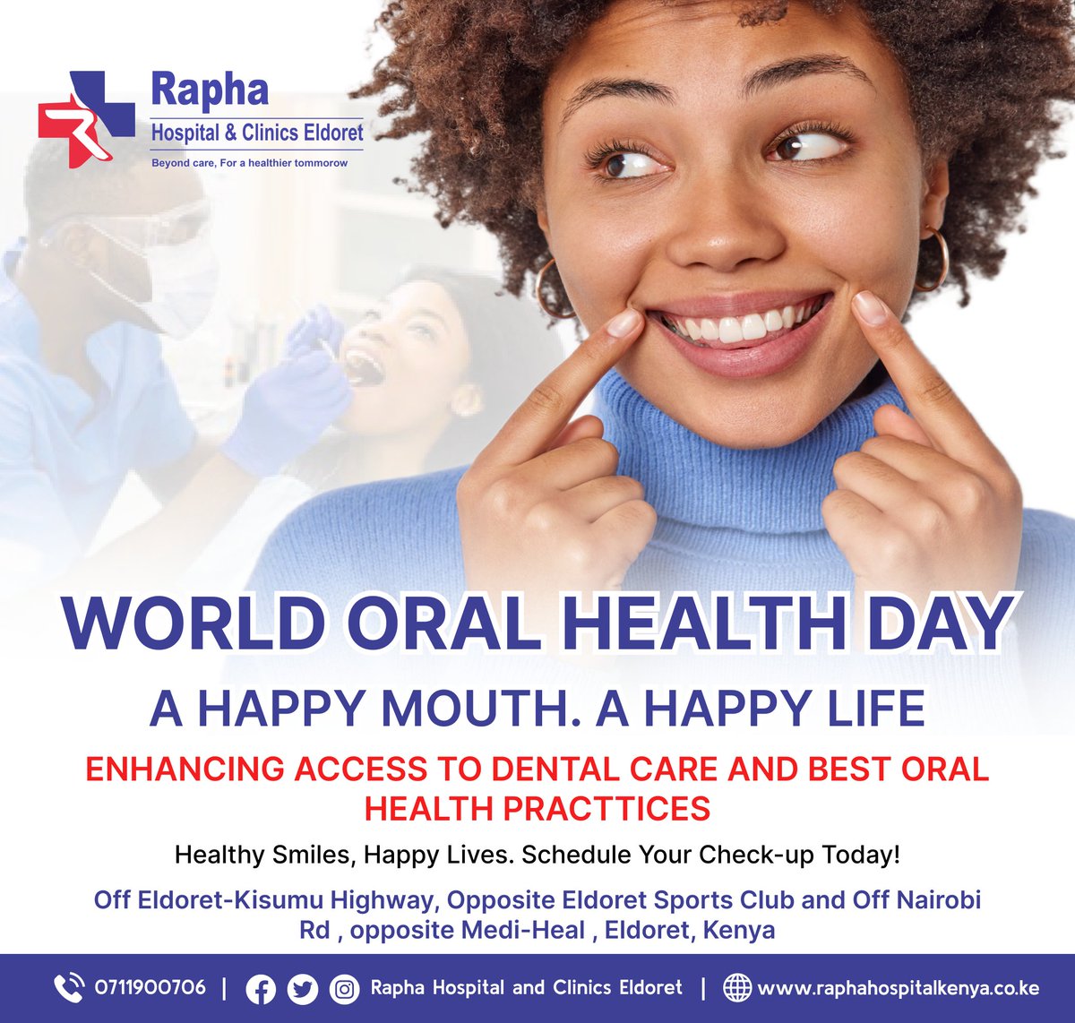 Celebrate World Oral Health Day with @RaphaEldoret!
 Dive into a world where your smile shines brightest, thanks to our enhanced access to top-notch dental care and best oral health practices.  #HappyMouthHappyLife #RaphaCares #OralHealthDay