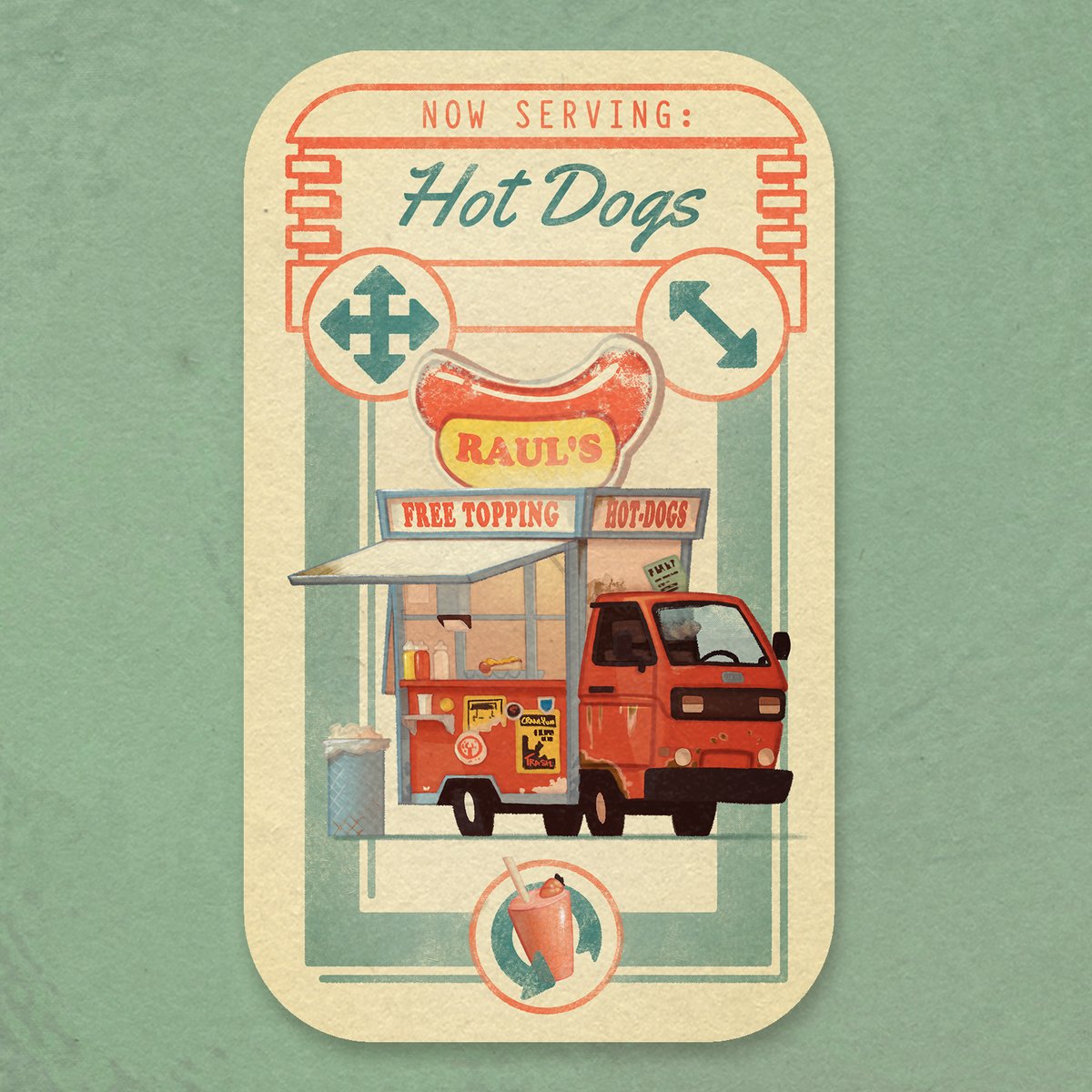 "The Great Food Truck Assembly"    

Now on The Game Crafter: 
thegamecrafter.com/games/the-grea…

Another illustration I made for the game, had so much making up the backstory for the guy running this truck