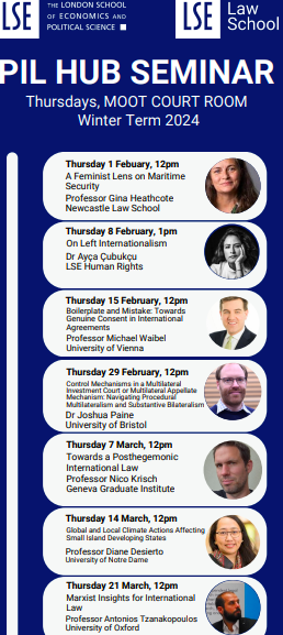 Our last PIL Hub seminar is coming up tomorrow Thursday 21 March 12:00-13:00 @LSELaw. We will be joined by Antonios Tzanakopoulos @ATzanakopoulos for a talk on 'Marxist Insights for International Law'. Come along! Moot Court Room 7th floor CKK building.