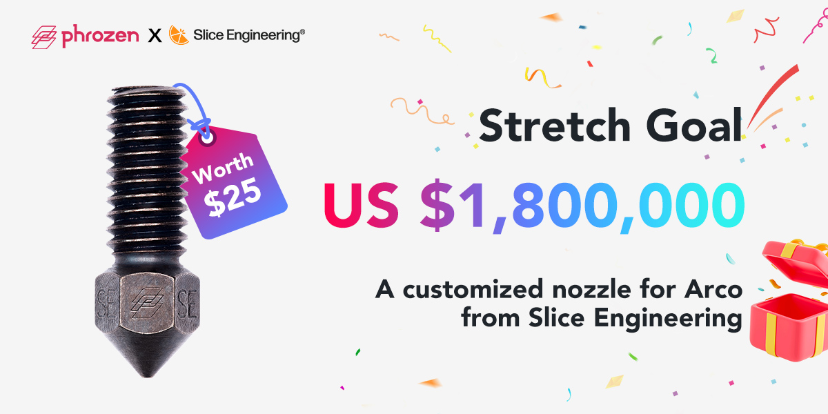 Gift for ALL Kickstarter backers! Receiving an Arco-exclusive GammaMaster nozzle from @SliceEngineer ($25 value) once we reach the $1.8 million stretch goal!🎁bitly.ws/3dNr6 🛠Slice Engineering specializes in state-of-the-art industrial 3D printing components! #3dprinter