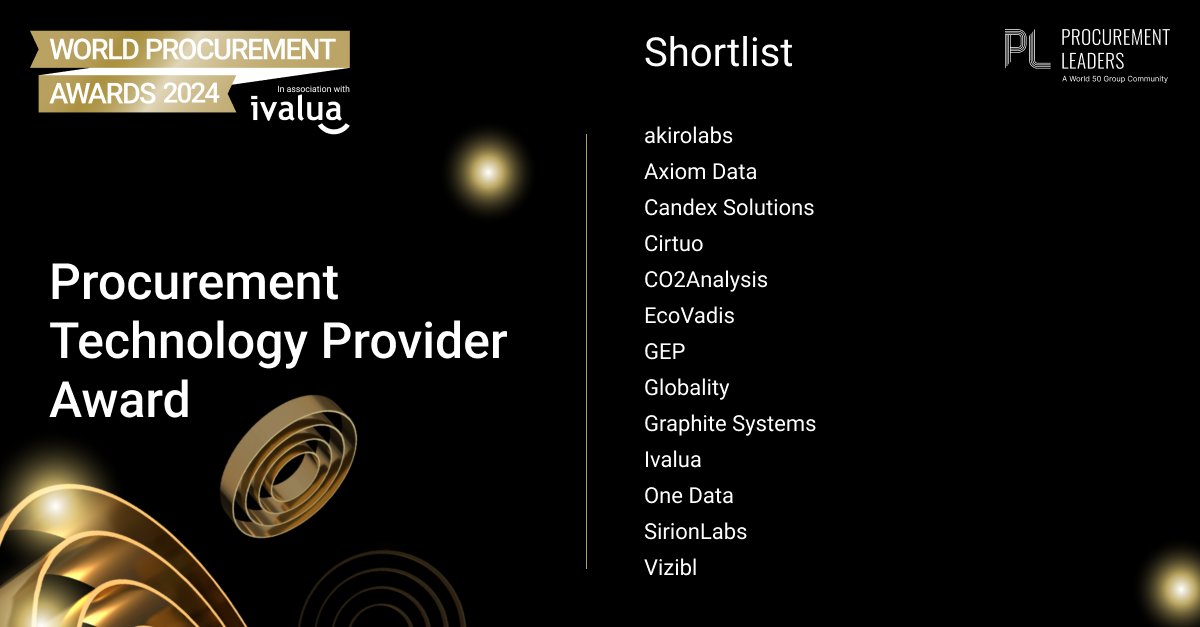 Ivalua is excited to share that we've been shortlisted for the Procurement Leaders Awards 2024! #PLWPA.