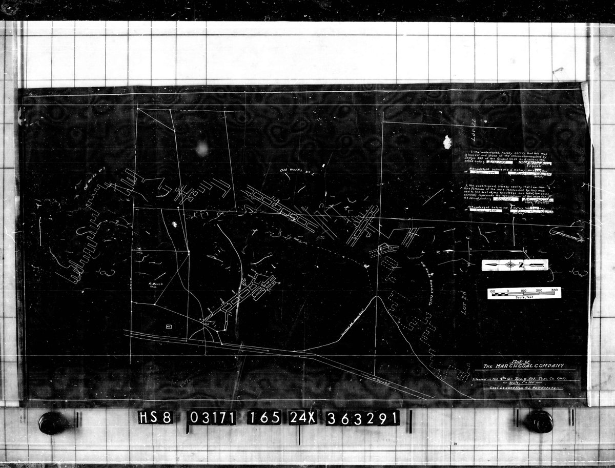 minemaps's tweet image. This mine map was certified in 1949.  It shows several unnamed old works around March Coal Co.&apos;s mines in #Tuscarawas County, #Ohio. Note the contour line.  Doc# 363291 #MarchMapness