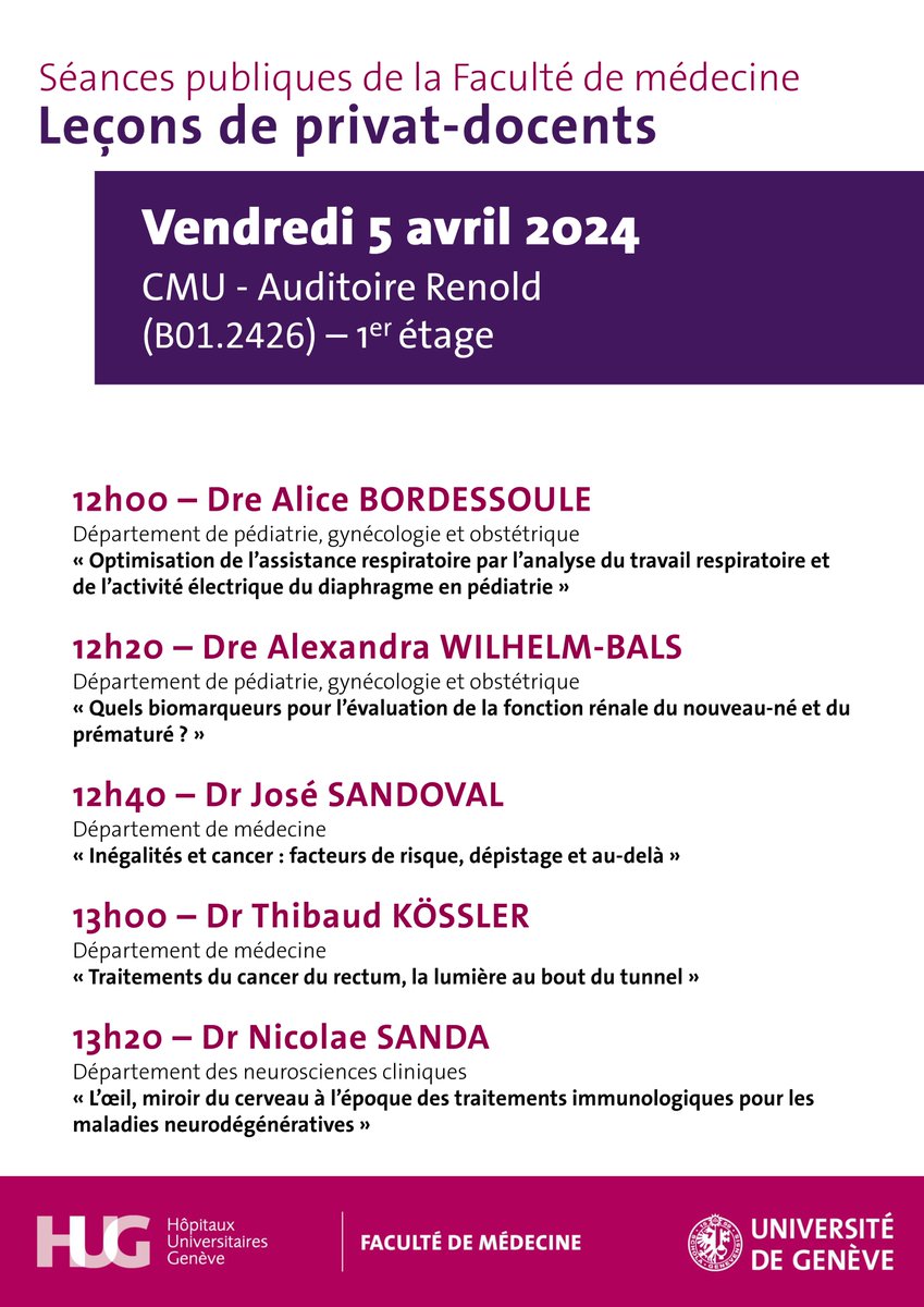 Dear friends and colleagues, Following a lengthy process, I will deliver my Privat Docent lecture at the @unige_en. Most of the work that I'll present was supervised by @iguessous @hug_ge. I will also present work done after joining @DOncologie. Thank you all for your support.