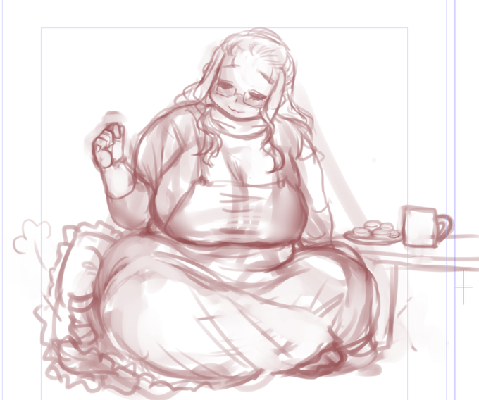 クッションに座るぽっちゃりさんらくがき 