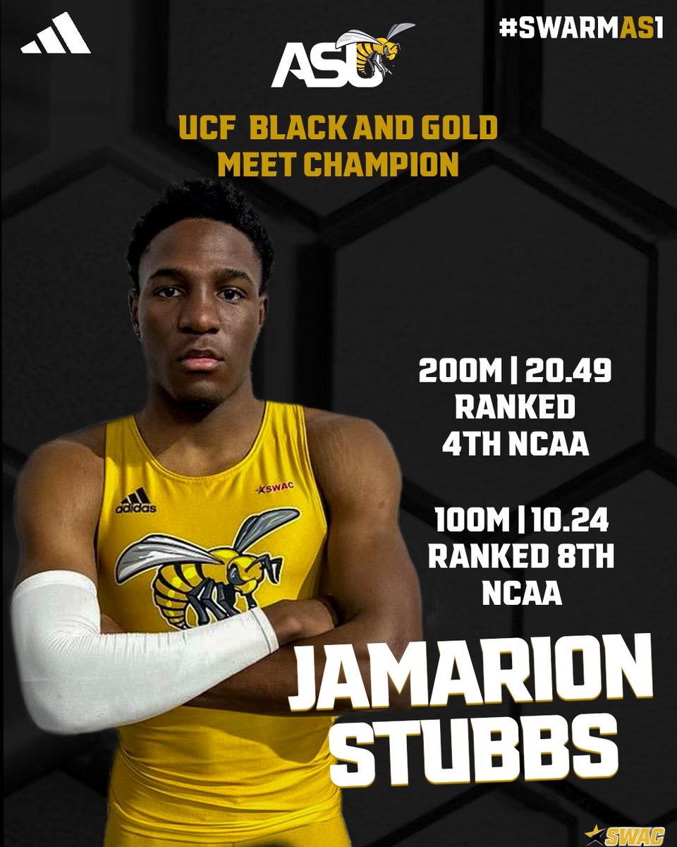 Shout Out to Jamarion Stubbs! Stubbs won the 200M and the 100M at the UCF Black and Gold Meet. Both of his times are ranked in the top 10 in the NCAA. #SWARMAS1