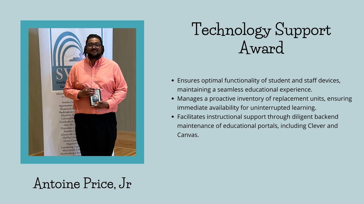 Congratulations Antoine Price Jr | SVRTC Technology Support Award - Sussex County Public Schools @ITTIPSTEM @SussexCPS #ITTIP #svrtc25