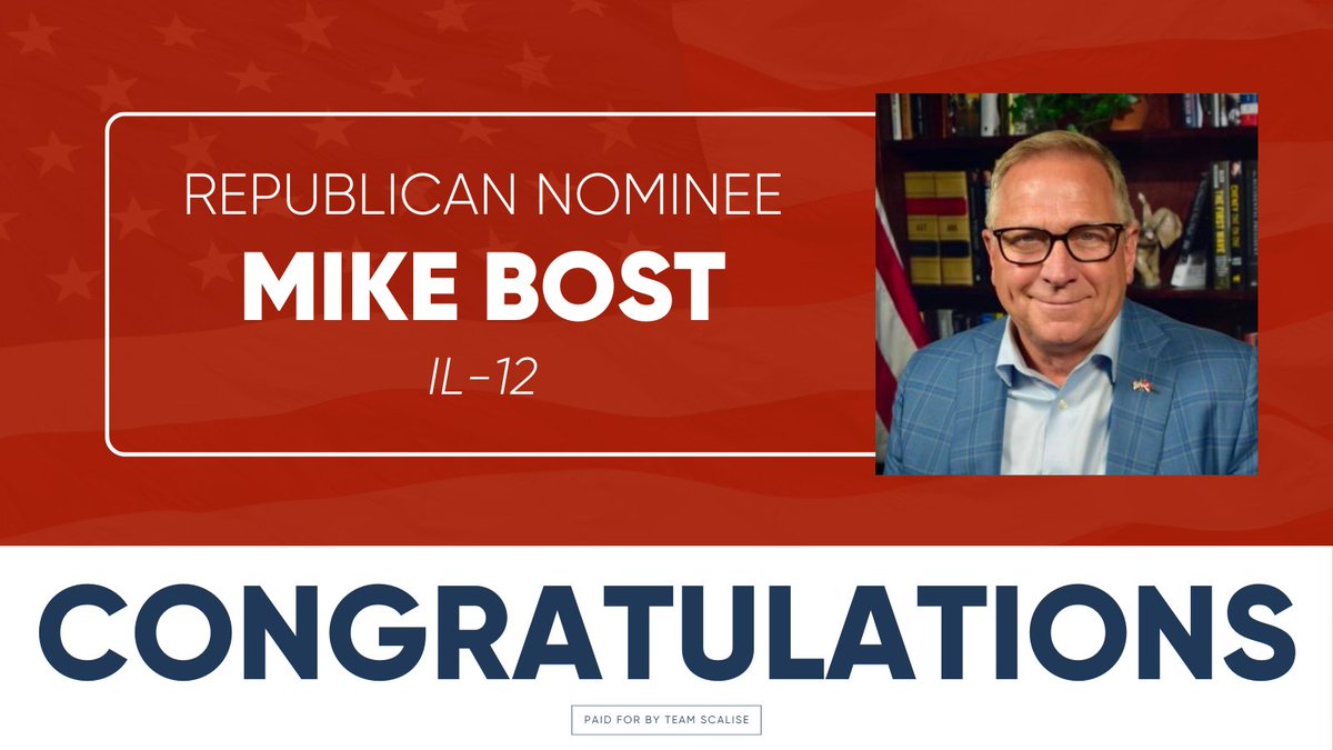 .@BostForCongress has always been & will continue to be a strong, conservative voice for #IL12! Congrats on winning your primary, Mike. Southern Illinois is lucky to have an America First patriot in Congress working for our veterans, securing our border, & growing our economy!