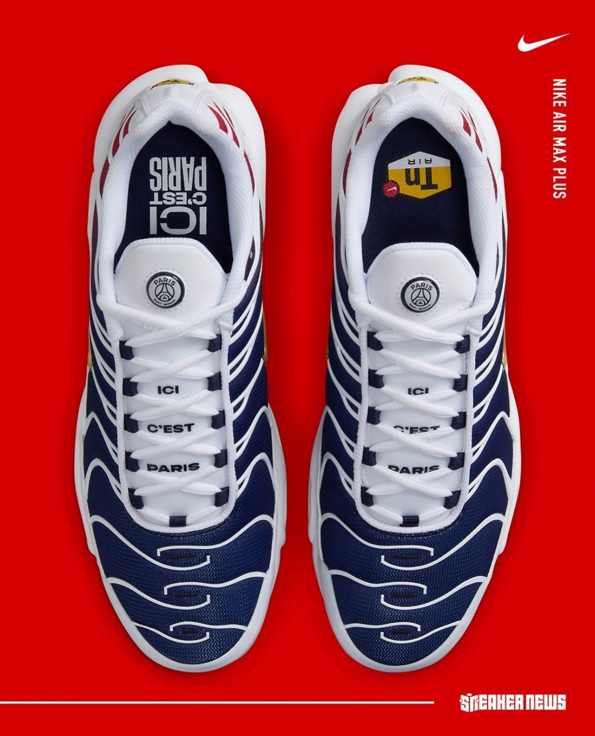 PSG Report on X Nike TN Air Max Plus x PSG version. It will drop in stores this summer. SneakerNews https t fLnzEqwtxx X