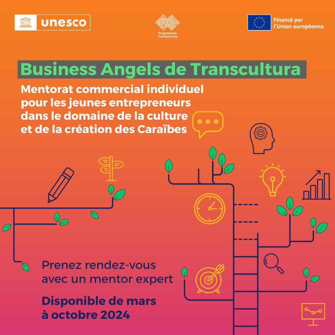 🌟OPPORTUNITÉ 🇭🇹🌟 Le programme #Transcultura de l’@UNESCO, financé par l'#UE, lance un programme de mentorat commercial individuel pour les jeunes entrepreneurs créatifs des #Caraïbes. Accédez à l’appel !👇 shorturl.at/dmyS9