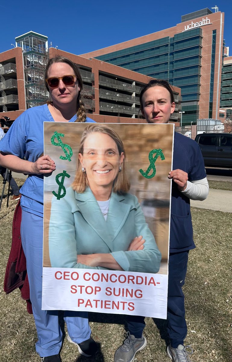Yesterday, many hcws called on @uchealth to address the financial abuse of patients. They say stop using frontline staff as a scapegoat for YOUR greedy financial policies. The CEOs millions in salary wouldn’t be possible w/o them. Yet, she wouldn’t even look them in the eyes