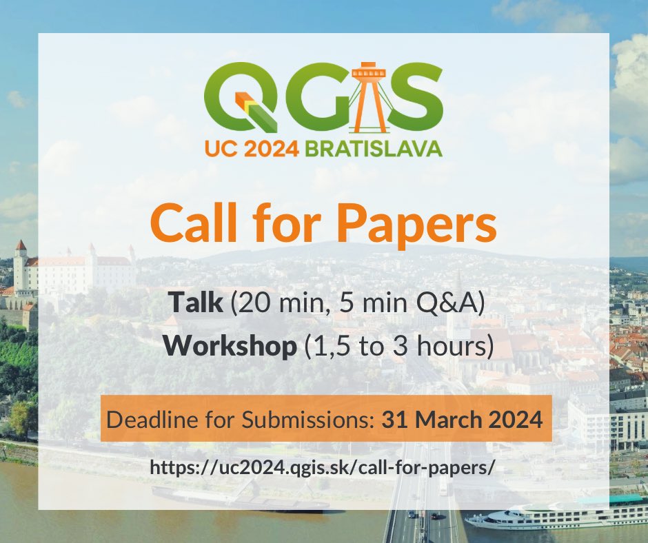 ⏰11 DAYS LEFT to apply as a speaker at the @QGIS User Conference 2024! 

We welcome talks and workshops of all levels of expertise 💪

🎤 Register here: 
uc2024.qgis.sk/call-for-paper…

🌐 More on the conference website:
uc2024.qgis.sk