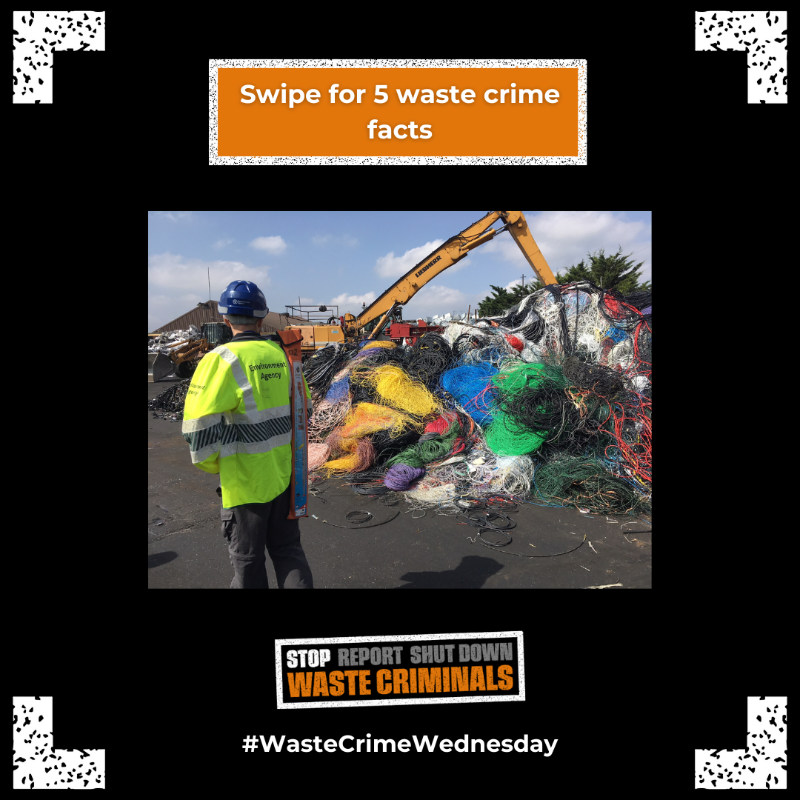 EnvAgency's tweet photo. Swipe to learn five facts about waste crime!

Waste criminals affect all our lives, in the places we live and through the taxes we pay.

If you know or suspect illegal waste activity, report it anonymously to @CrimestoppersUK or call 0800 555 111.

https://t.co/KIF39IzhPP