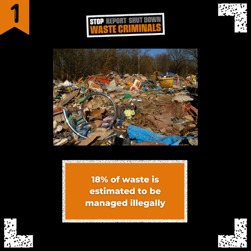 EnvAgency's tweet photo. Swipe to learn five facts about waste crime!

Waste criminals affect all our lives, in the places we live and through the taxes we pay.

If you know or suspect illegal waste activity, report it anonymously to @CrimestoppersUK or call 0800 555 111.

https://t.co/KIF39IzhPP