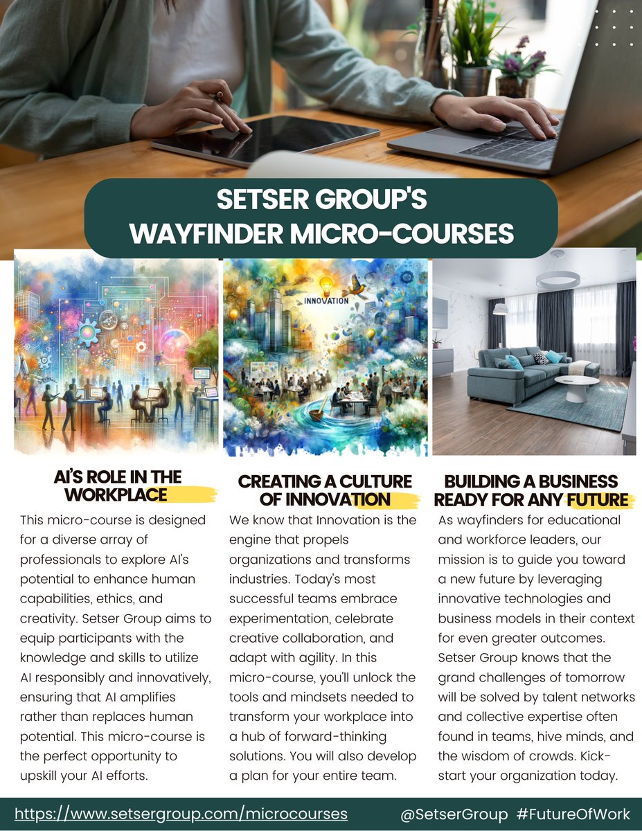 Sharpen your professional expertise with Setser Group's Wayfinder Micro-Courses. Learn to harness the power of AI, foster innovation within your team, and build a future-ready business. Explore our micro-courses now! setsergroup.com/microcourses #FutureOfWork #innovation #SetserGroup