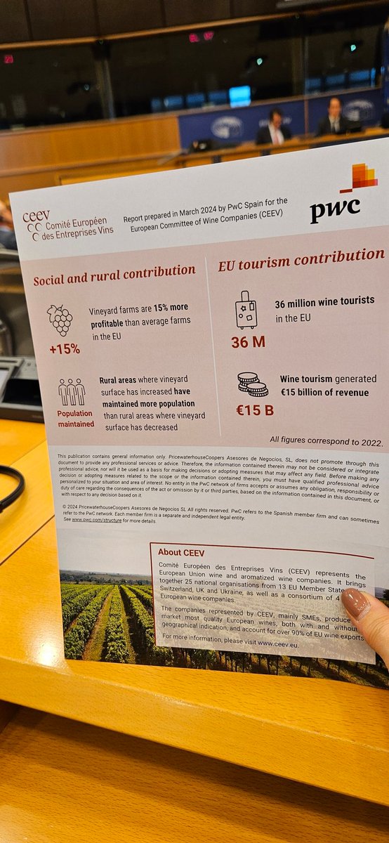 In the European Parliament for the presentation of the economic, social and environmental importance of the wine sector in the EU.