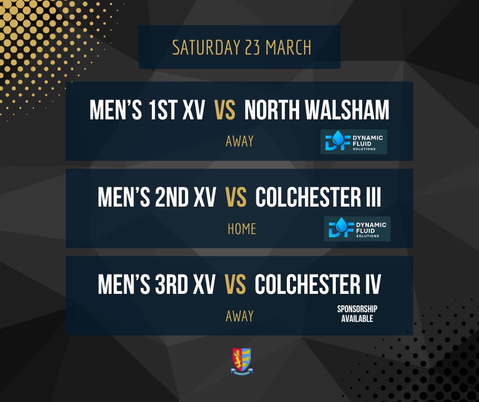 3 Men’s games this weekend with our 1st XV away to @NorthWalshamRFC II, the Magpies at home to @ColchesterRFC III and the Mighty away to Colchester IV. Your support has been amazing all season, we’d love for you to join us again on Saturday as we enter the business end!