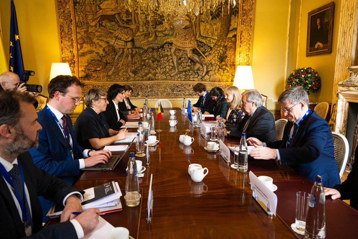 🇧🇪🇺🇳 Today, the Minister of Foreign Affairs & the Minister of Development Cooperation met with @UN Secretary-General @AntonioGuterres. They discussed the Russian aggression against #Ukraine, the situations in the Middle East & #DRC and the upcoming Summit of the Future. [1/2]⤵️