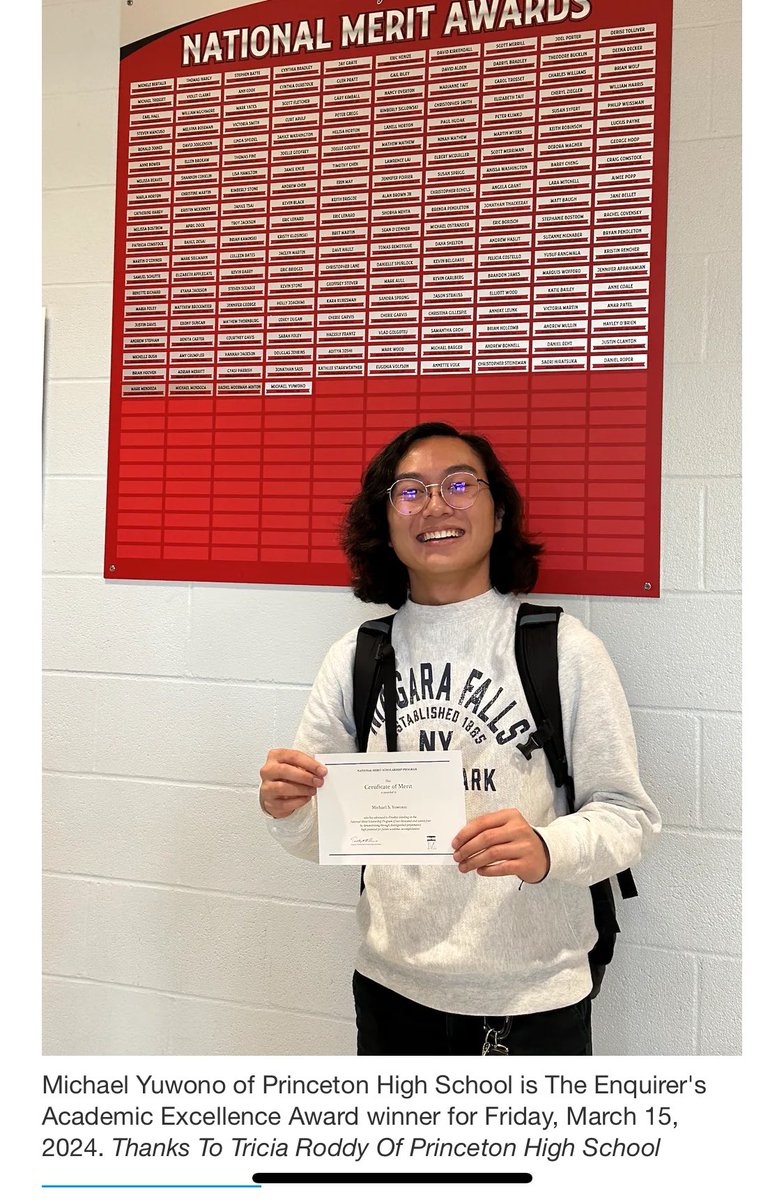 MmeShepard's tweet image. A well deserved win by Michael Yuwono, the Cincinnati @Enquirer student of the week for Academic Excellence!  He makes Princeton proud every day ❤️ #aagv