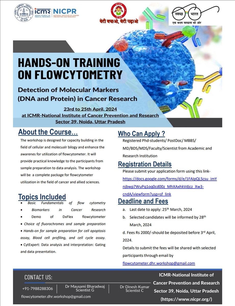 📣 Don't miss this opportunity! 📌Hands-on Training on Flowcytometry, April 23-25 2024 For more details, please refer to the information brochure 👇🏾 Registration link: docs.google.com/forms/d/e/1FAI… njbwp7WuPq1oq0cd00z_MhXAxhkVdjcz_Xw3- cndA/viewform?usp=sf_link