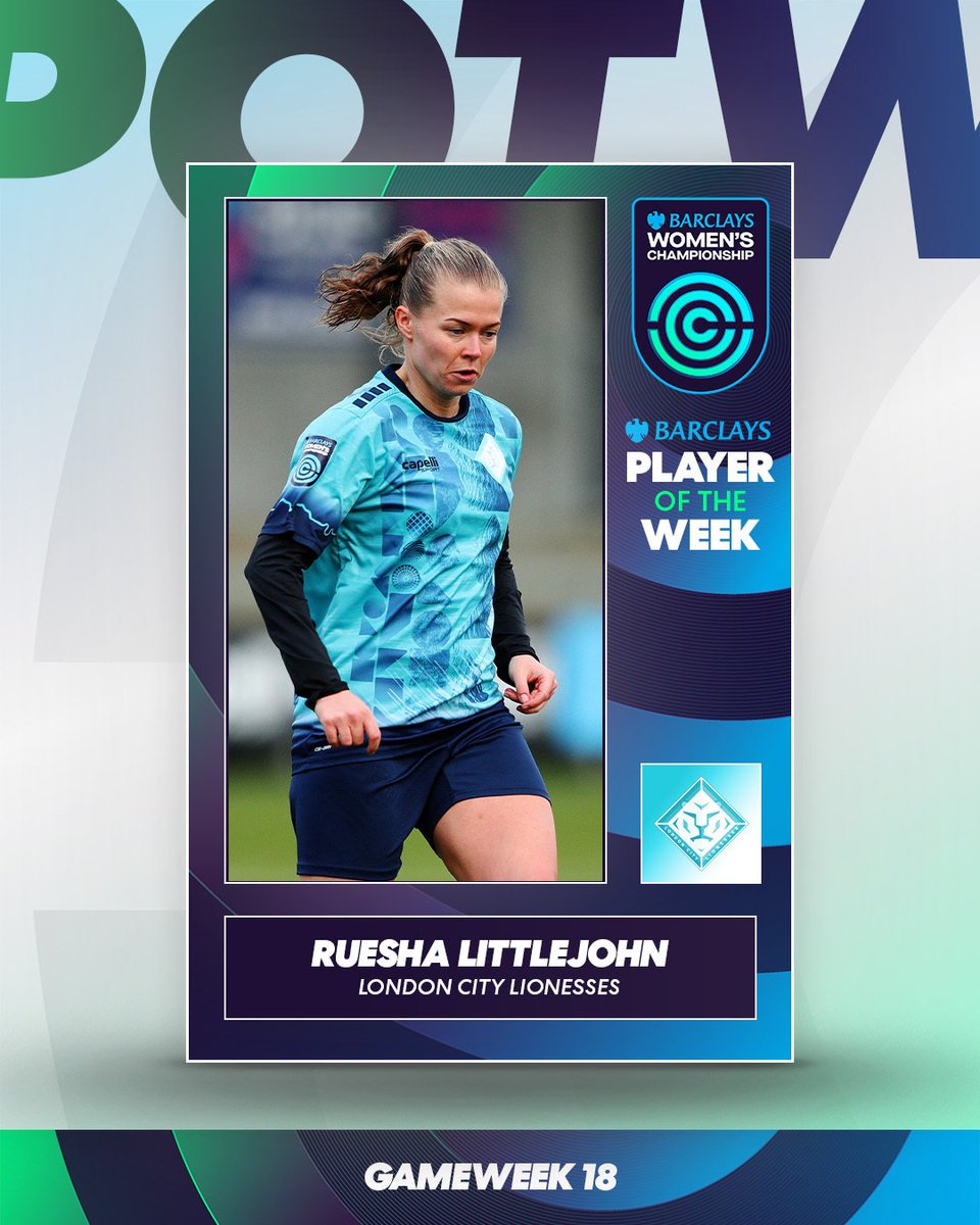 BarclaysWSL2's tweet photo. As voted for by you...

@RueshaLJ is the #BarclaysWC Player of the Week! https://t.co/OxAnJglETj