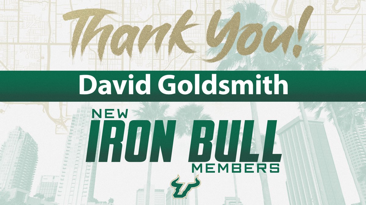 We're thrilled to announce the newest addition to the Iron Bulls - David Goldsmith! David resides in Tampa, FL, and is an avid supporter of USF Football and Men's & Women's Basketball. Please join us in giving a warm welcome to David Goldsmith! Go Bulls!🤘