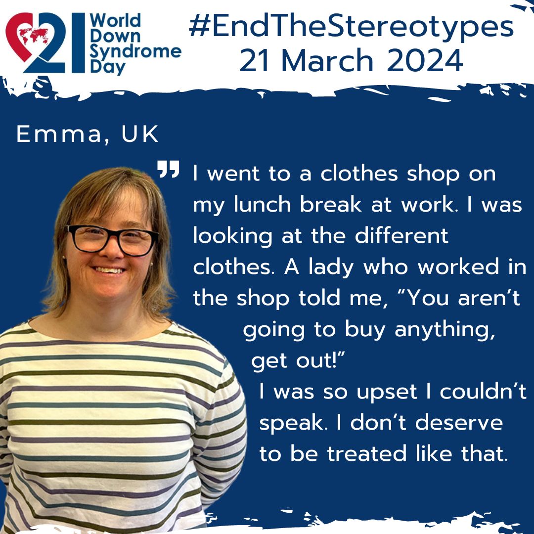 For WDSD 2024, we call for people worldwide to End The Stereotypes. Do you have a story to share? Post your message using the hashtag #EndTheStereotypes Learn more at worlddownsyndromeday.org #WorldDownSyndromeDay #AssumeThatICan #DownSyndromeAdvocate #LotsOfSocks