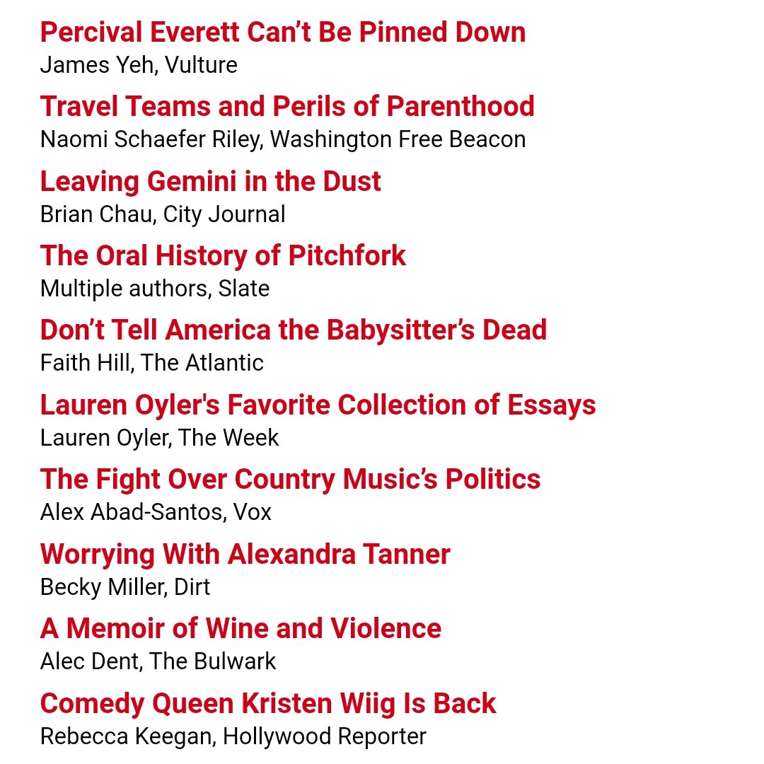 realclearbooks.com Wednesday reads: @jamesyeh for @vulture, @psychosort for @CityJournal, @fhill_official for @TheAtlantic, @laurenoyler for @TheWeek, @becky_mills8 interviews @alex___tanner for @dirtyverse, @Alec_Dent for @BulwarkOnline, and many others.