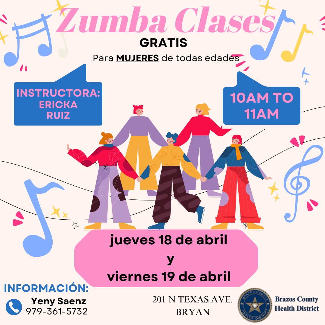Zumba is coming back to BCHD!  Join us for a Thursday and/or Friday class on April 18th / 19th.
THEN...Starting on April 23, we will be offering these Zumba classes every Tuesday and Thursday!!
This fitness class is free and open to women of all ages.
We will see you there!