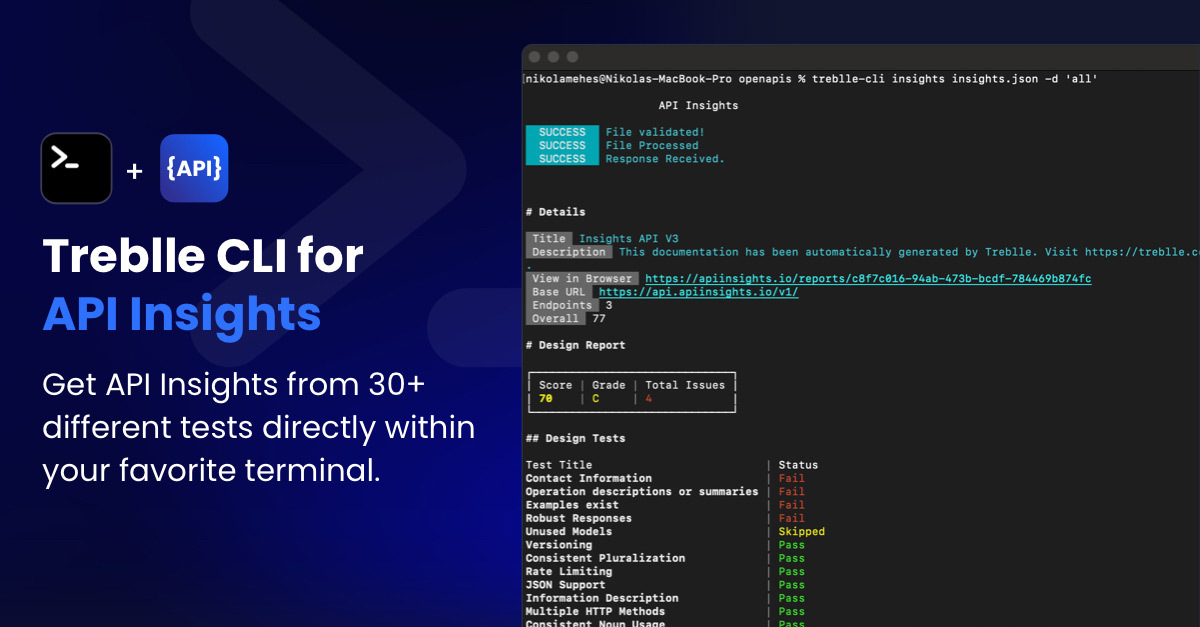 treblleapi's tweet image. Automated #API Insights for your CLI 😎
The addition of a CLI tool, it streamlines quality checks, integrates seamlessly into developer workflows, and promotes high-quality APIs with minimal impact on efficiency.