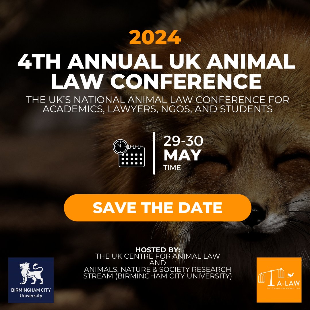 The 4th Annual UK Animal Law Conference! We're excited to share that the conference will be held in person 29-30 May, 2024. Stay tuned as we will be releasing more details next week! Save the date - we hope you'll join us! @IyanOffor @BCU_Law @BCUPressOffice @PaulaSparksLaw
