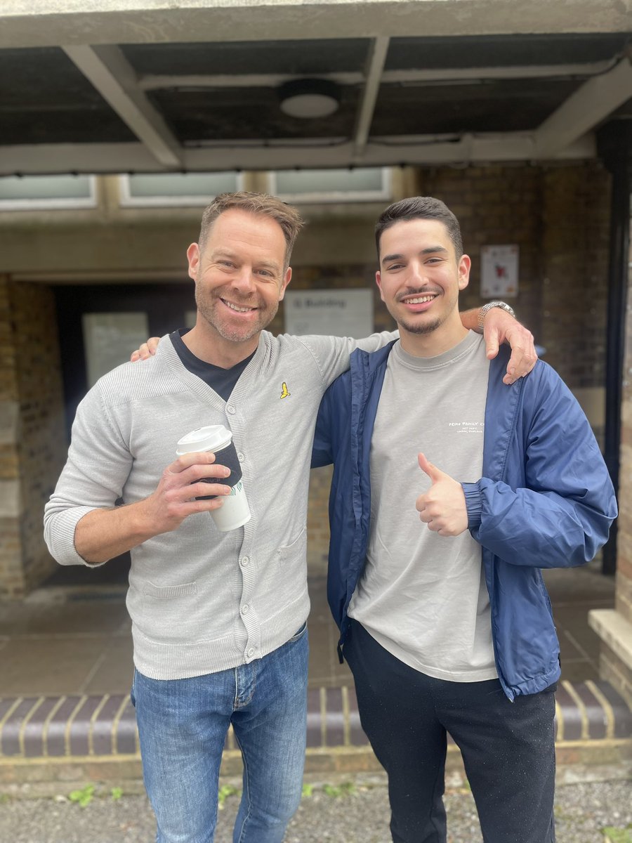 Exciting to have <a href="/LyesBouzidi10/">Lyés</a> 🎓 back on campus to record a football podcast pilot with the current students. Check out <a href="/SportsGazette/">Sports Gazette</a> for all their football content - podcast coming soon #MASportsJournalism ⚽️