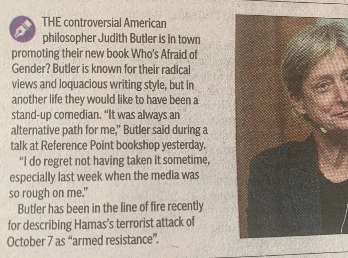 So the gender ideologist #JudithButler regrets not having become a comedian😂😂 I wouldn’t worry too much Judith. I think you fulfilled your life ambition #genderwoowoo #sexmatters