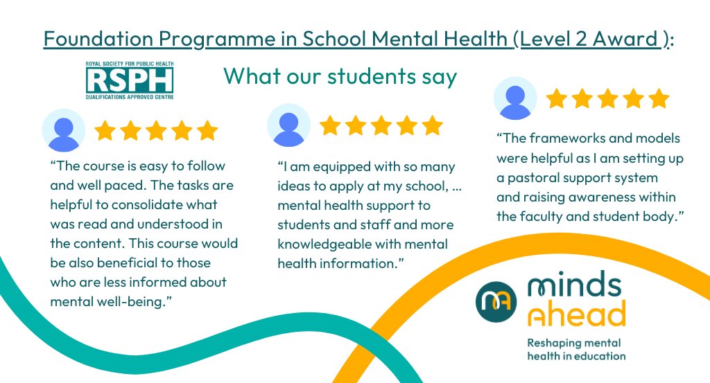 Minds_Ahead's tweet image. Take advantage of our special Early Bird Discount – save 15% when you enrol online before 31st March and kickstart your course on 17th April. 📚 Invest in yourself and make a positive difference in your school community! mindsahead.org.uk/foundation-pro… 

#schoolmentalhealth #level2course