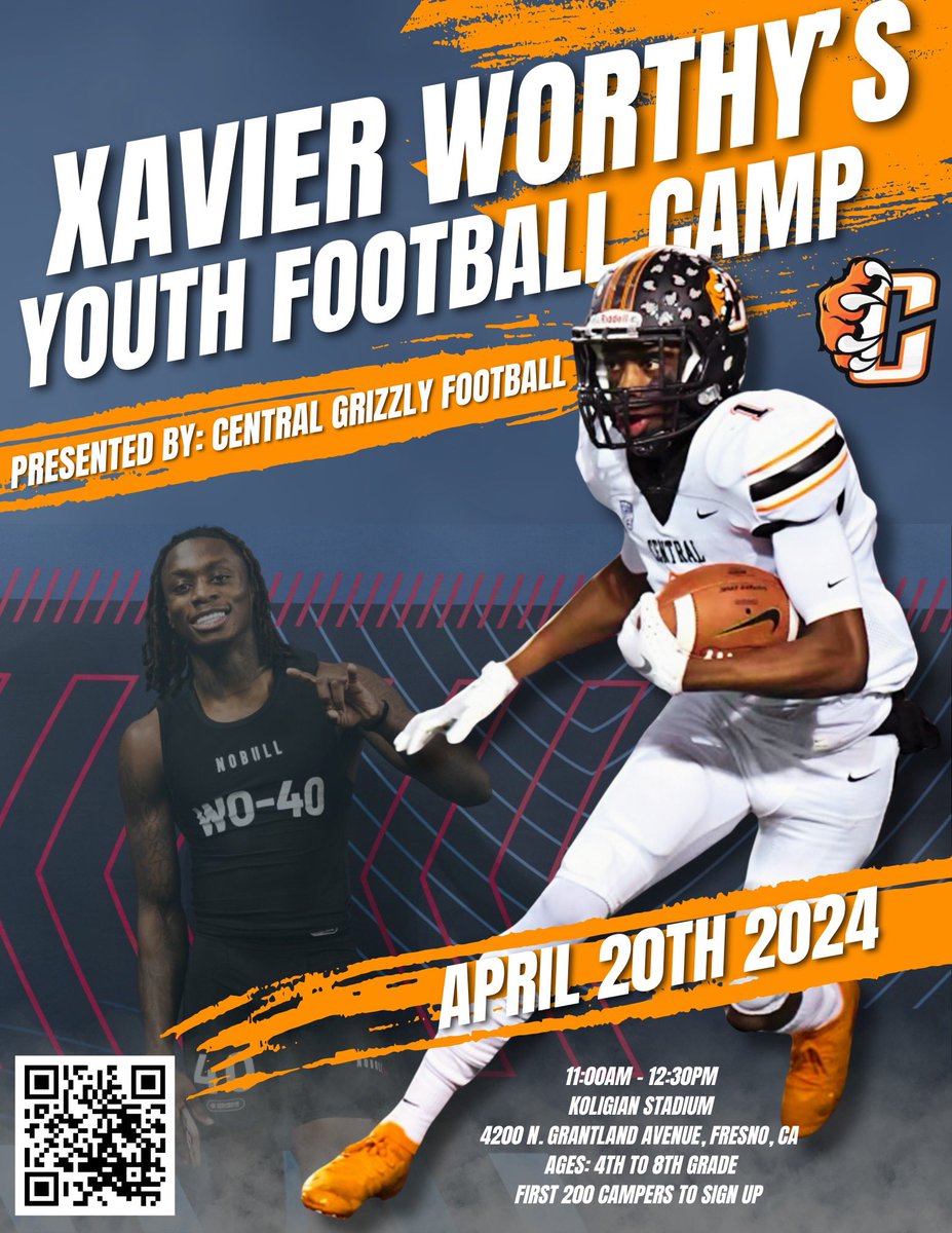 _CEBengalFball's tweet image. Another opportunity for a great Camp with a former Grizzly doing big things!!
Sign up through the QR code on flyer!!
@XavierWorthy