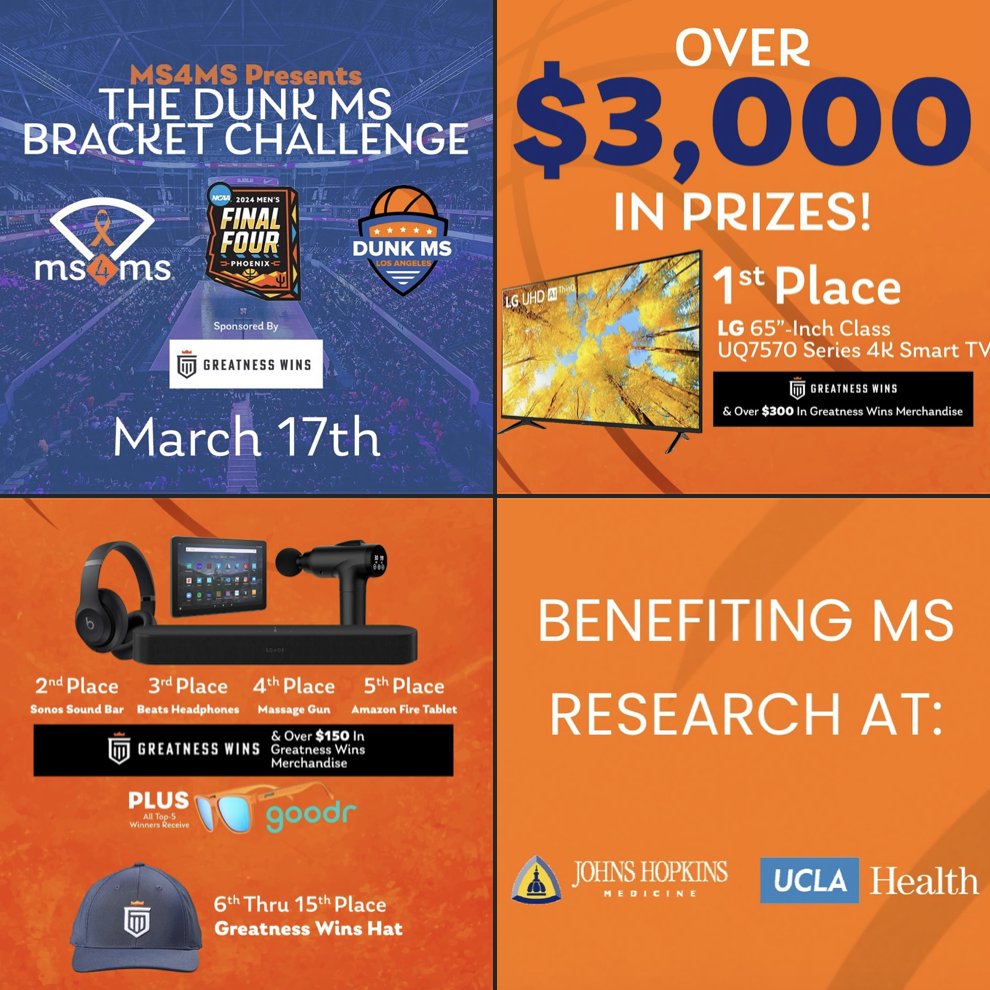 MS_4_MS's tweet photo. Don’t forget to join The @DunkMSOfficial Bracket Challenge! 24 hours left to register!
ENTER TO WIN AND SUPPORT THE FIGHT AGAINST MS! ONLY $20 PER BRACKET!
https://t.co/uyErNJ3xQY
#MarchMadness #NCAA #spreadingORANGE https://t.co/3YqyKDd6Wm