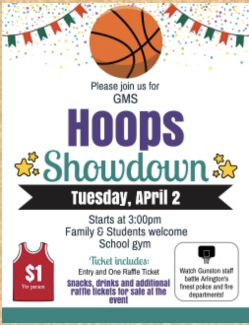 🏀🔥 Don't miss the epic showdown between Gunston staff and our local heroes from the Police Department and the Fire Department! 🚓🚒 Get your tickets during lunch for just $1! 🎟️✨ Let's fill the stands and support our teams! See you at the game! 🌟#BasketballShowdown